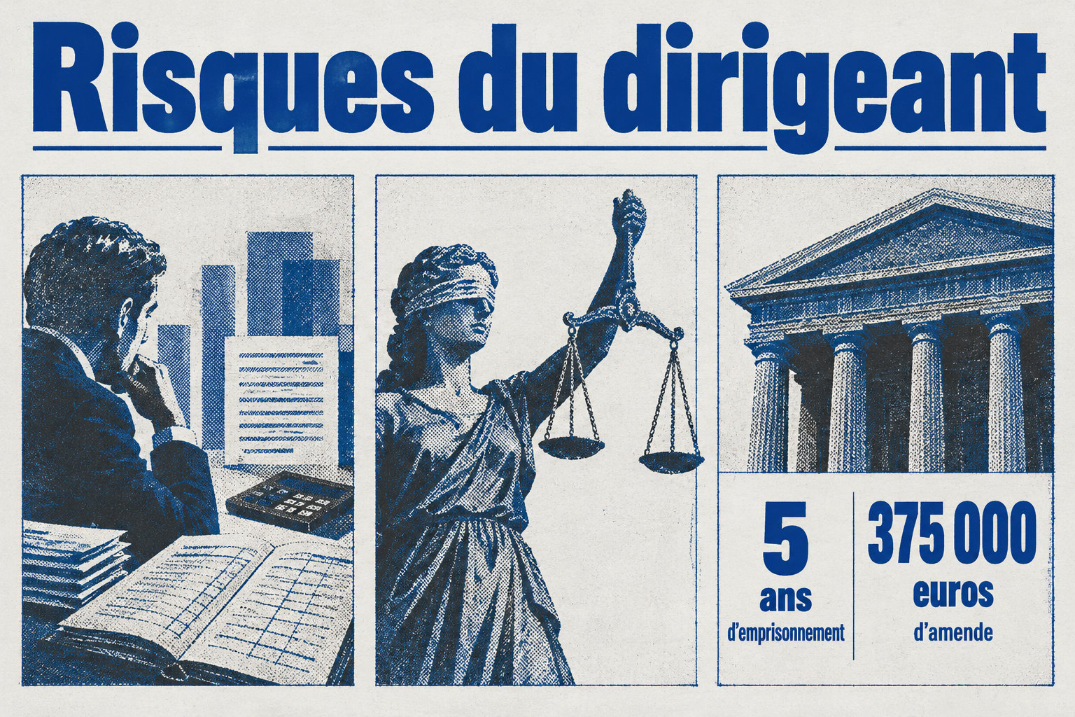 Le risque fiscal et pénal du dirigeant est présenté avec la peine maximale de l’abus de biens sociaux : cinq ans d’emprisonnement et 375 000 euros d’amende.